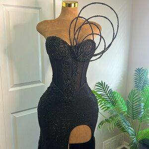 Black prom or bridesmaid dress, with corset, beads and stone, So beautiful!